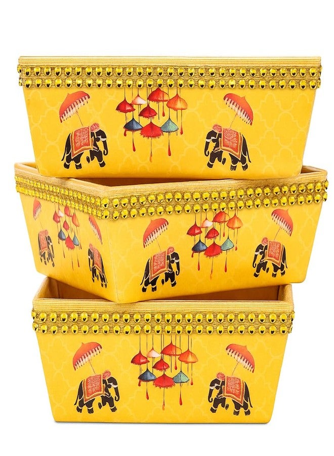 Scissors Crafts - Decorative Gift Basket with Traditional Dance Art & Net Cover | storage Hamper Basket | Cardboard Hamper Basket | {,8*8*3}| Two Ehinic Style (royal umbrela & elephant design, 20) - Image 2